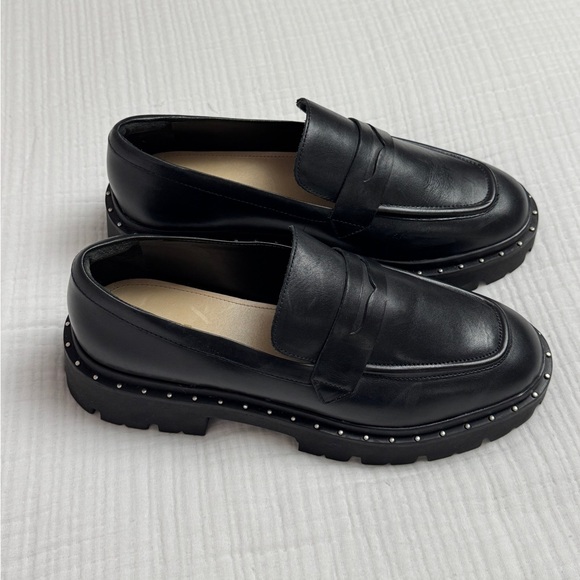 Schutz Christie Studs Black Leather Chunky Y2K Loafers Size 10 Retro - Picture 7 of 13